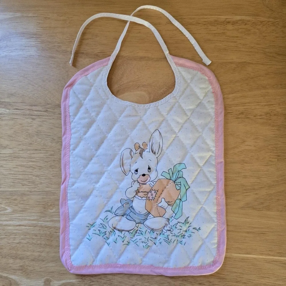 Baby Bib Bunny Quilted Cotton, Precious Moments Fabric Vintage NWOT Handmade
